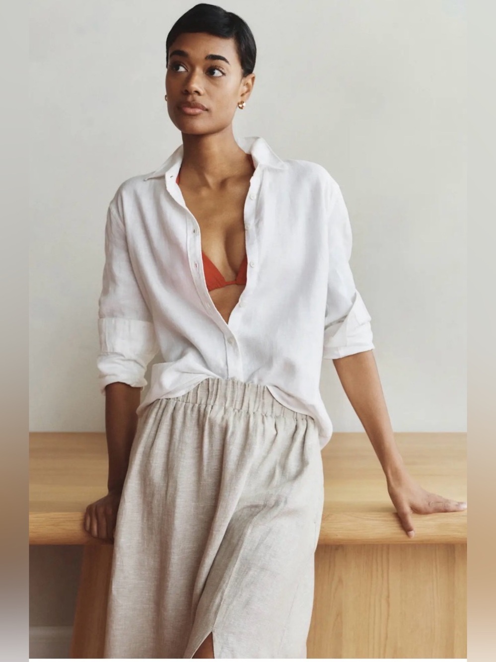 Quince White European Linen Button-Down Shirt Long Sleeve Size XS